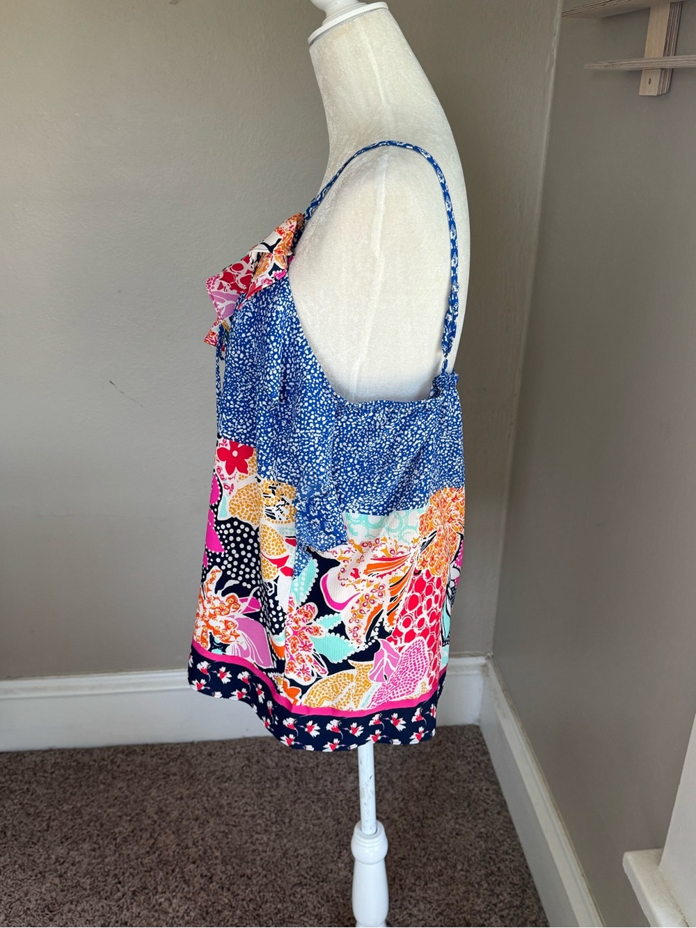 NY Collection Multi-Color Printed Ruffle Tank Top - Picture 5 of 9